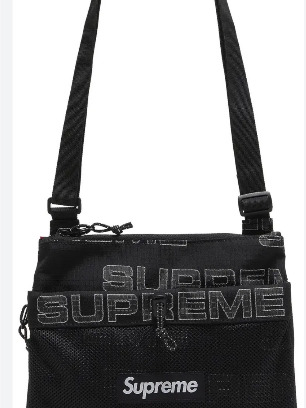 Supreme Black Crossbody Shoulder Bag with White Logo Stitching